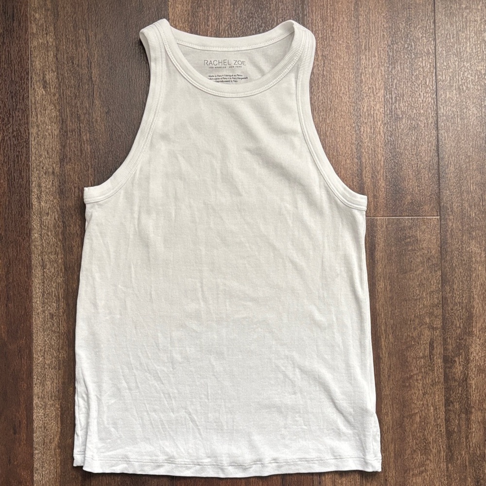 Rachel Zoe Women’s White Ribbed Racer Back Tank Top